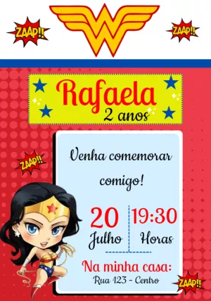 Convite Aniversário Mulher Maravilha para Editar Online