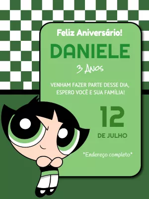 Convite de Aniversário Meninas Super Poderosas para Editar Online