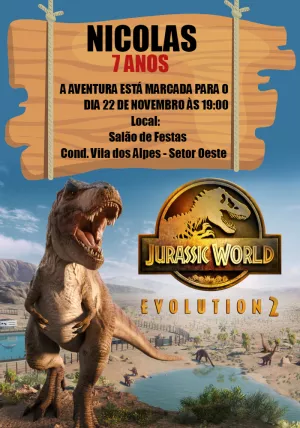 Convite de Aniversário Jurassic World Evolution 2 para Editar