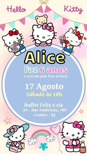 Convite de Aniversário Hello Kitty para Editar Online