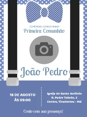 Convite Primeira Comunhão Menino com Foto para Editar Online