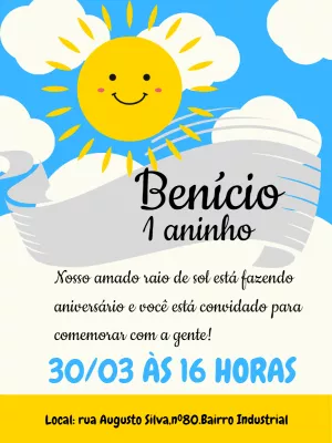 Convite Aniversário Raio de Sol para Editar Online