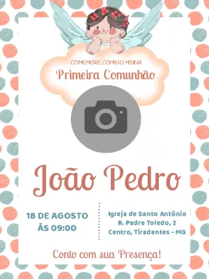Convite Primeira Comunhão com Anjinho e Foto para Editar