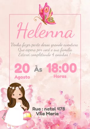 Convite Aniversário Jardim Encantado com Fada para Editar