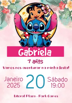 Convite Aniversário Lilo e Stitch para Editar Online