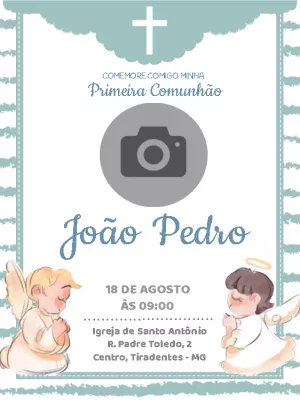 Convite Primeira Comunhão com Anjinhos e Foto para Editar