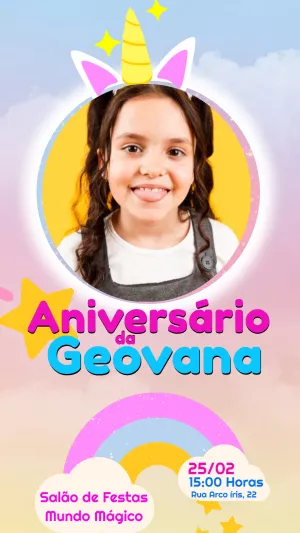 Convite de Aniversário Unicórnio com Foto para Editar Online