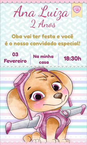 Convite Aniversário Skye Patrulha Canina para Editar Online