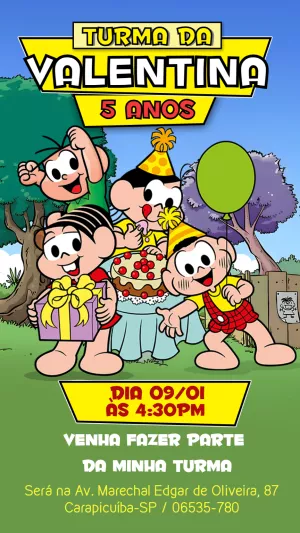 Convite de Aniversário Turma da Mônica para Editar Online