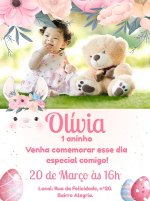 Convite de Aniversário Páscoa com Foto para Editar Online