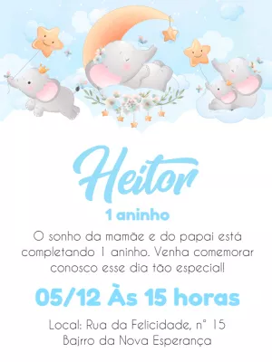 Convite Aniversário Elefantinho Fofo para Editar Online