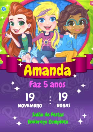 Convite Aniversário Polly Pocket com Personagens para Editar