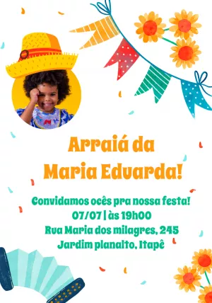 Convite Arraiá de Aniversário com Foto para Editar Online