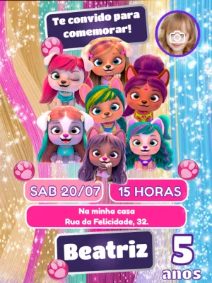 Convite Aniversário Vip Pets com Foto para Editar Online
