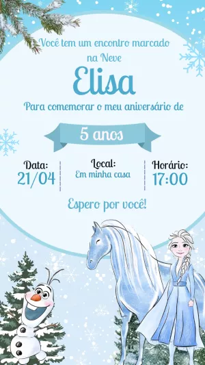 Convite Aniversário Frozen Elsa e Olaf para Editar Online