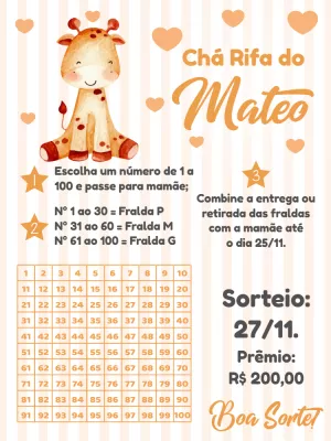 Convite Chá Rifa Safari Girafinha para Editar Online
