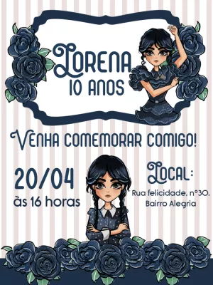 Convite Aniversário Wandinha Addams para Editar Online