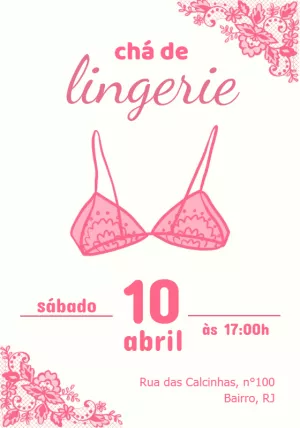 Convite Chá de Lingerie Delicado com Renda para Editar Online