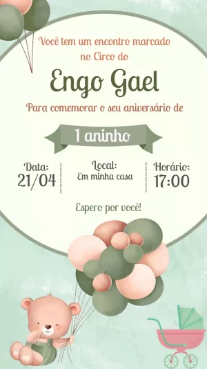 Convite Aniversário Ursinho Baloeiro para Editar Online