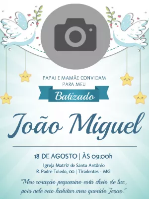 Convite de Batizado com Foto para Editar e Imprimir