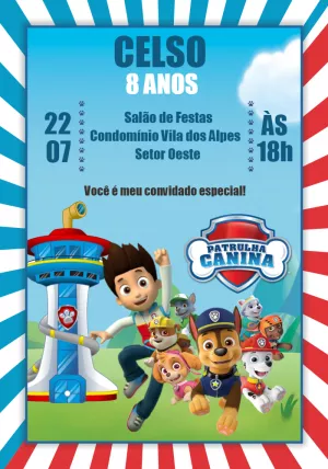 Convite de Aniversário Patrulha Canina para Editar Online