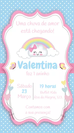 Convite Aniversário Chuva de Amor com Arco-íris para Editar