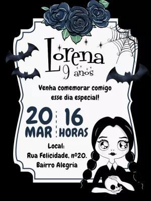 Convite Aniversário Wandinha Addams para Editar Online