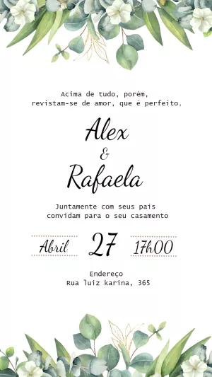 Convite de Casamento Floral com Eucalipto para Editar Online