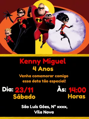 Convite de Aniversário Os Incríveis para Editar Online