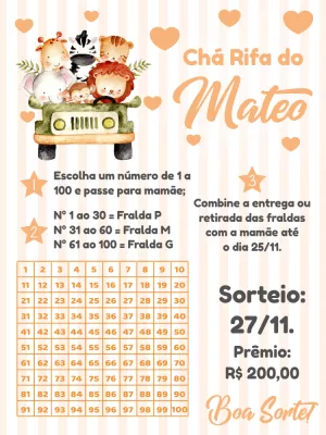 Chá Rifa Safari com Animais Fofos para Editar Online