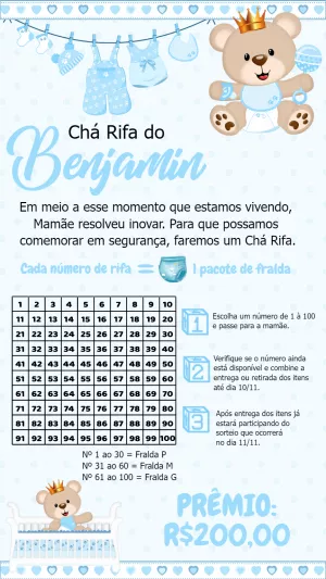 Convite Chá Rifa Ursinho Príncipe para Editar Online
