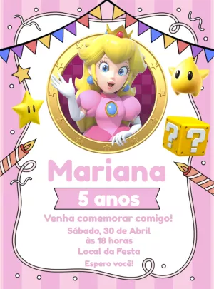 Convite Aniversário Princesa Peach para Editar Online