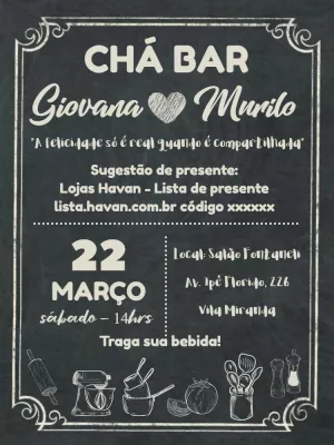 Convite Chá Bar Quadro Negro e Giz para Editar Online