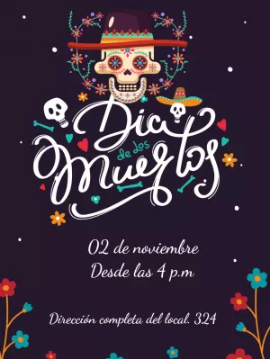 Invitación Día de los Muertos con Calavera para Editar Online