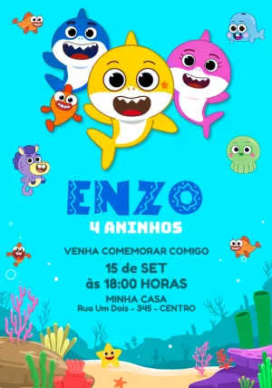 Convite Aniversário Baby Shark Big Show para Editar Online