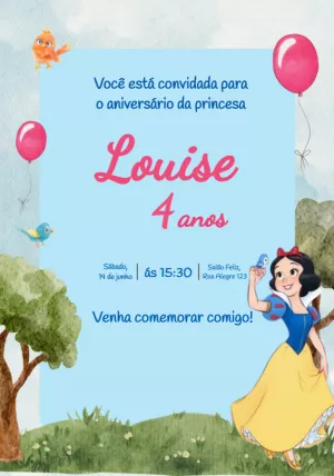 Convite de Aniversário Branca de Neve para Editar Online
