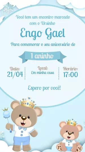 Convite Aniversário Ursinho Príncipe Editável Online
