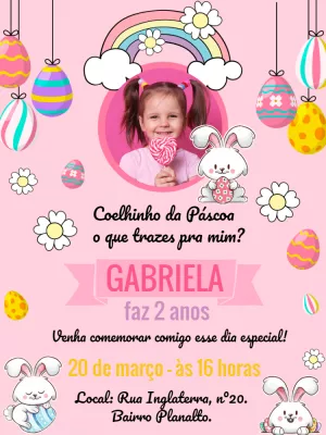 Convite de Aniversário Páscoa com Foto para Editar Online