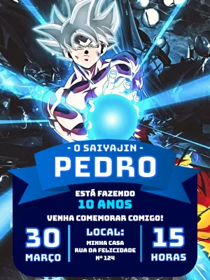 Convite de Aniversário Dragon Ball com Goku para Editar Online