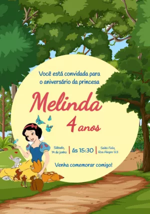 Convite de Aniversário Branca de Neve para Editar Online
