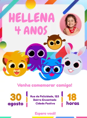 Convite Aniversário Bolofofos com Foto para Editar Online