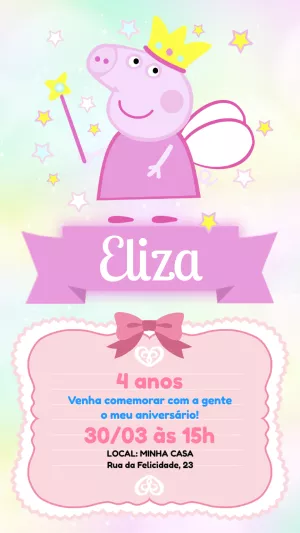 Convite Aniversário Peppa Pig Fada para Editar Online