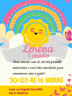 Convite Aniversário Raio de Sol Fofo para Editar Online