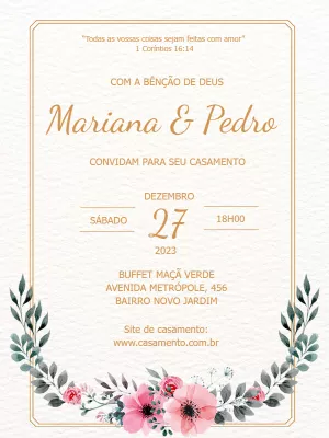 Convite de Casamento Floral Aquarela para Editar Online