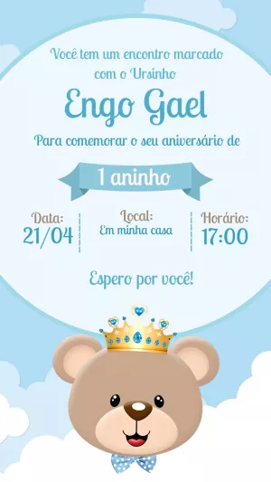 Convite Aniversário Ursinho Príncipe Editável Online