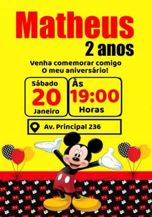 Convite de Aniversário Mickey Mouse para Editar Online