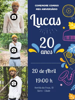 Convite de Aniversário Masculino com Foto para Editar Online