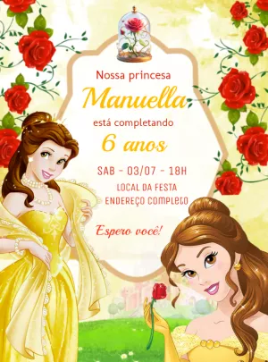 Convite Aniversário A Bela e a Fera para Editar Online