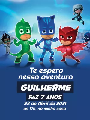 Convite de Aniversário PJ Masks para Editar Online Facilmente