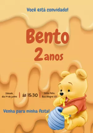 Convite Aniversário Ursinho Pooh para Editar Online